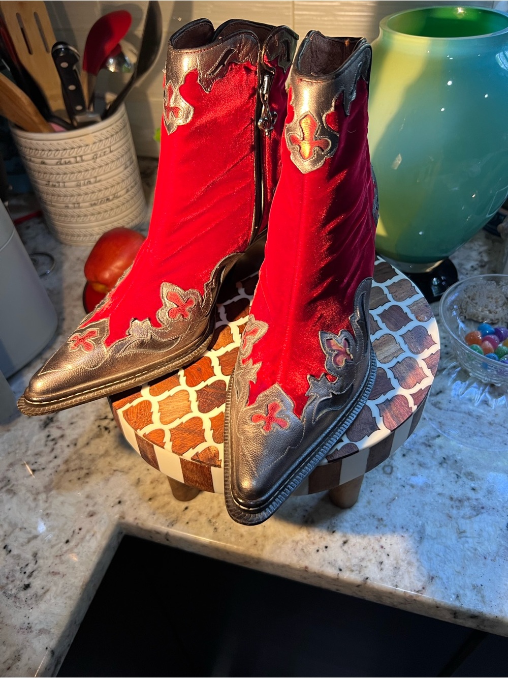 Donald J. Pliner Red Velvet Western Couture Ankle Boots NEW Price firm - Picture 14 of 16